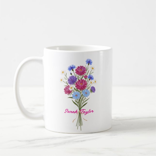 Caneca De Café Watercolor Birth Flower Aster Custom (Esquerda)