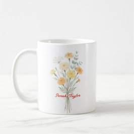 Caneca De Café Watercolor Birth Flower Marigold Custom