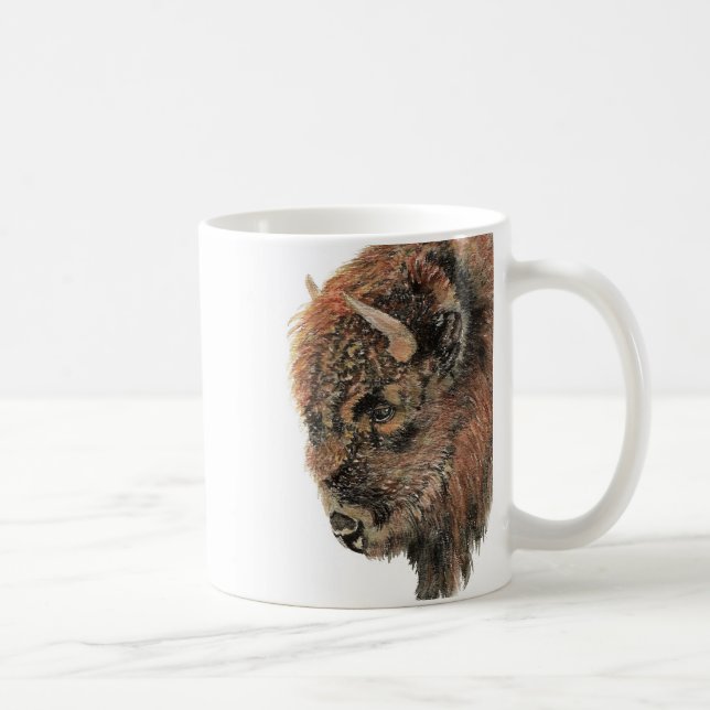 Caneca De Café Watercolor Bison Buffalo Willife Nature (Direita)