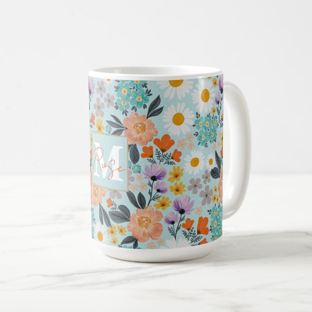 Caneca De Café Watercolor Boho Floral (Frente Esquerda)