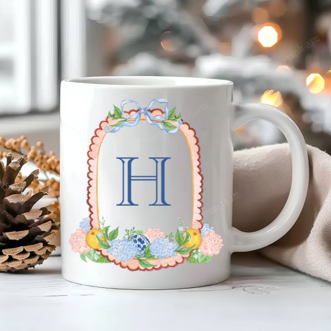 Caneca De Café Watercolor Chinoiserie Mandarins Monogramas Crest (Criador carregado)