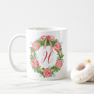 Caneca De Café Watercolor Chinoiserie Wreath Christmas Monograma