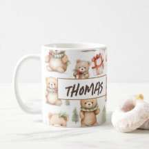 Watercolor Christmas Teddy Bear Name