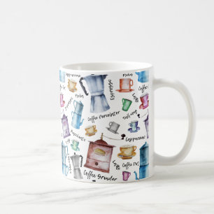 Caneca De Café Watercolor coffee espresso cups, mugs pots pattern