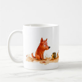 Caneca De Café Watercolor Comic Dog and Hedgehog Encounter