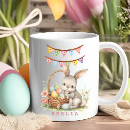Caneca De Café Watercolor Custom Name Easter Bunny Mug For Kids
