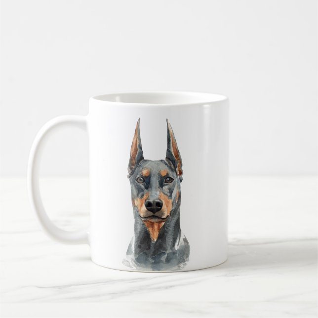 Caneca De Café Watercolor Doberman Personalizado (Esquerda)