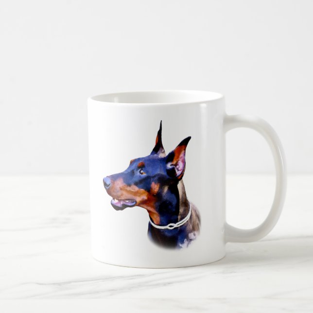 Caneca De Café Watercolor Doberman Pinscher (Direita)