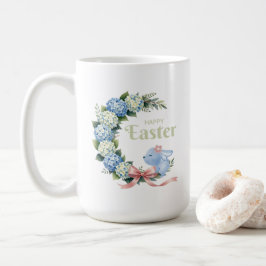 Caneca De Café Watercolor Easter Hydrangea Wreath Cute Bunny