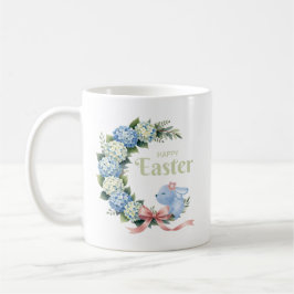Caneca De Café Watercolor Easter Hydrangea Wreath Cute Bunny