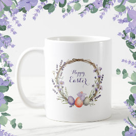 Caneca De Café Watercolor Easter Lavender Wreath Eggs Cute Bunny