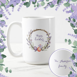 Caneca De Café Watercolor Easter Lavender Wreath Eggs Cute Bunny