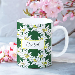 Caneca De Café Watercolor Edelweiss Personalizado À Mão
