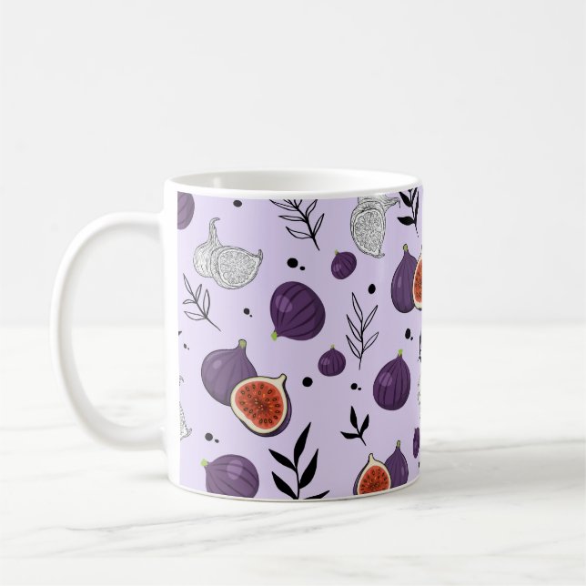 Caneca De Café Watercolor Figs And Leaves Seamless Pattern (Esquerda)
