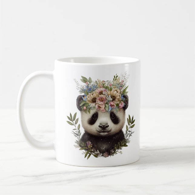 Caneca De Café Watercolor Floral Baby Panda Cute (Esquerda)