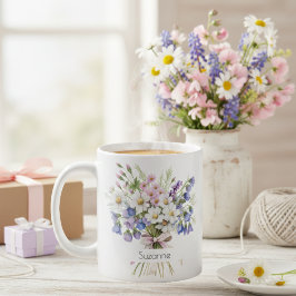 Caneca De Café Watercolor Floral Daisies April Birthday Coffee