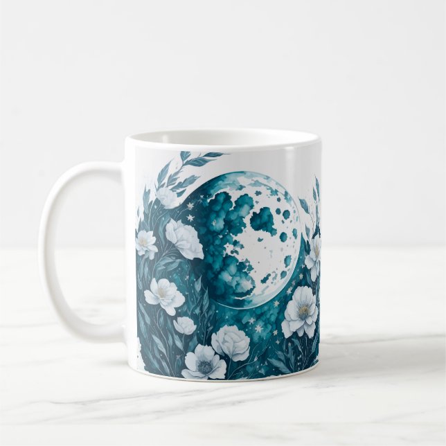Caneca De Café Watercolor Floral Moon Celestial (Esquerda)