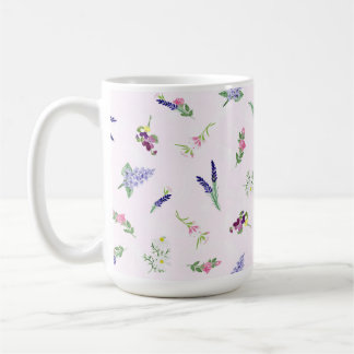 Caneca De Café Watercolor Flowers on Pale Pink Lacy Texture