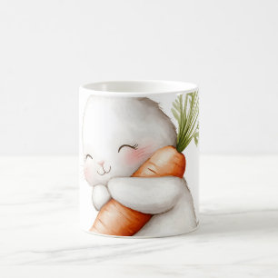 Caneca De Café Watercolor Fluffy Bunny Carrot Love