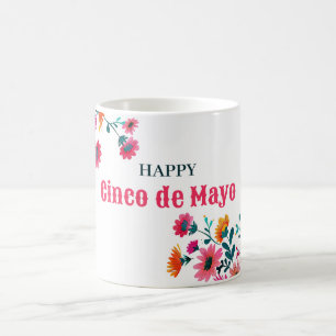 Caneca De Café Watercolor Fuchsia Floral Elegante Cinco de Mayo
