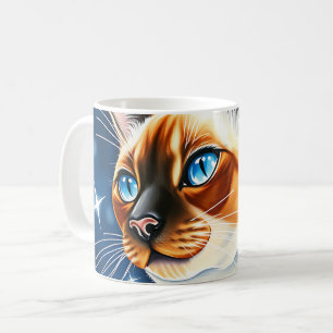 Caneca De Café Watercolor Gato Siamês Explorando uma Noite de Sta