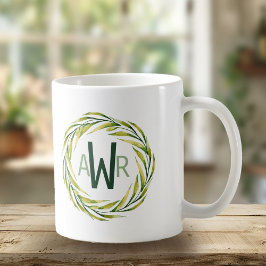 Caneca De Café Watercolor Greenery Frame Monograma ID667