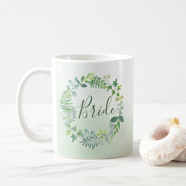 Caneca De Café Watercolor Greenery Wreath Bride (Com Donut)