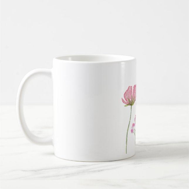 Caneca De Café Watercolor Hand-painted Pink Wildflowers  (Esquerda)