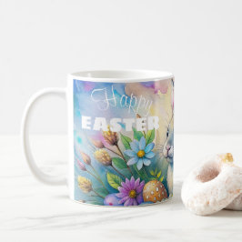 Caneca De Café Watercolor Happy Easter Rabbit