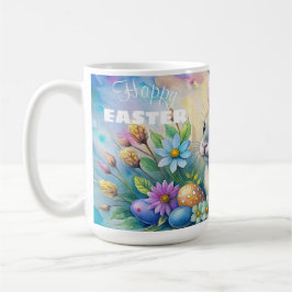 Caneca De Café Watercolor Happy Easter Rabbit