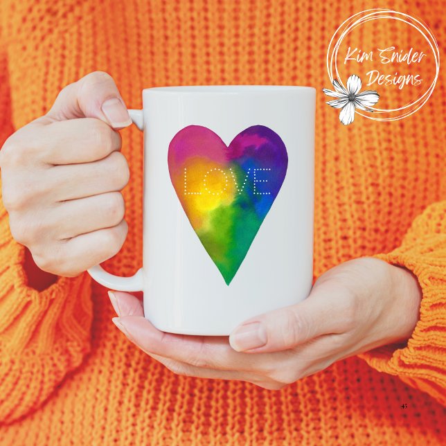 Caneca De Café Watercolor Heart "Love" (Criador carregado)