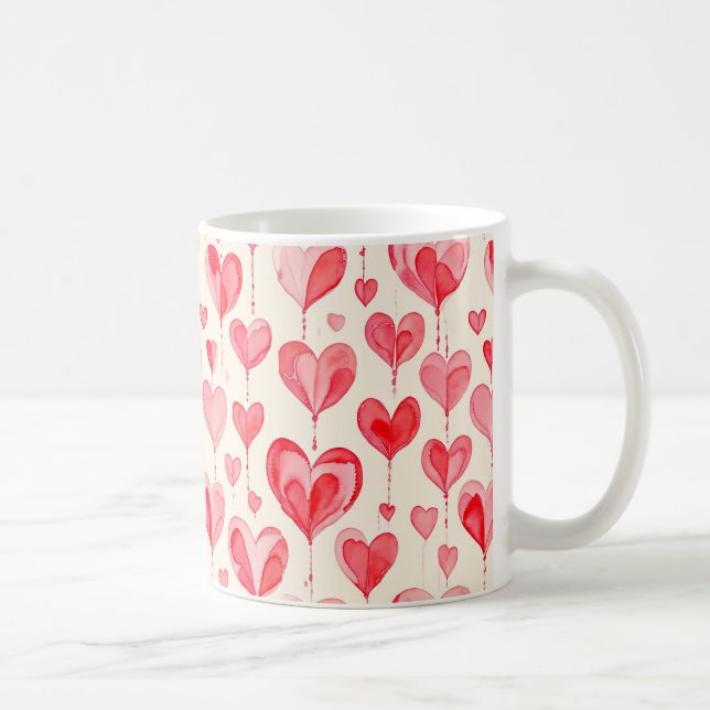 Caneca De Café Watercolor Heart Pattern Collection (Direita)