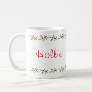 Caneca De Café Watercolor Holly Garland