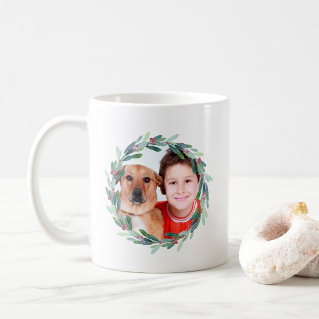 Caneca De Café Watercolor Holly Jolly Foto de Natal (Com Donut)