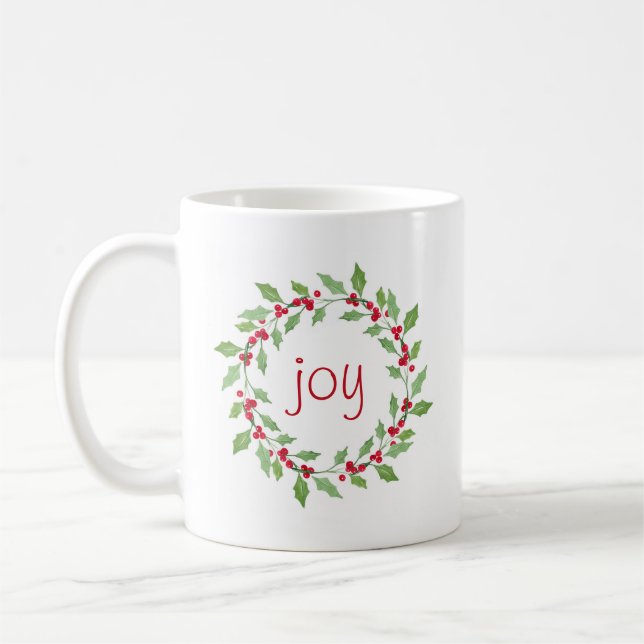 Caneca De Café Watercolor Holly Wreath (Esquerda)