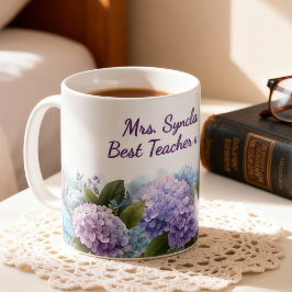 Caneca De Café Watercolor Hydrangea Teacher Appreciation Script
