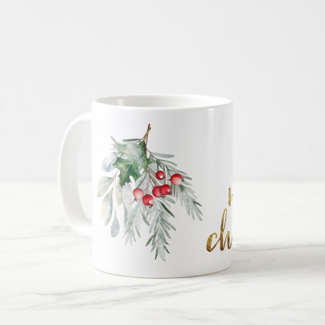 Caneca De Café Watercolor Mistletoe (Frente Esquerda)