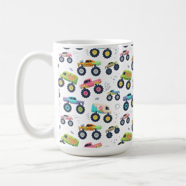 Caneca De Café Watercolor Monster Car Trucks kids (Esquerda)