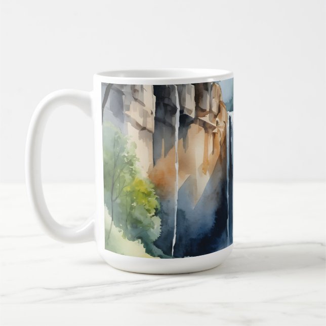 Caneca De Café Watercolor painted waterfall (Esquerda)