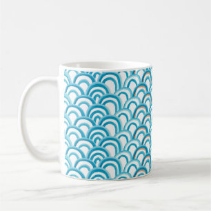 Caneca De Café Watercolor painting seamless pattern with blue wav
