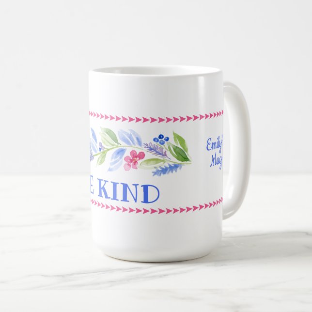 Caneca De Café Watercolor Pastel Floral BE KIND (Frente Esquerda)