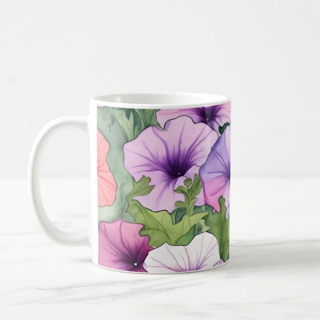 Caneca De Café Watercolor petunia flowers (Esquerda)