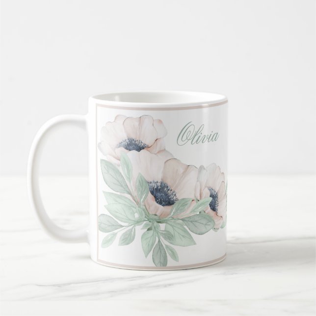 Caneca De Café Watercolor Poppy Elegant Name Girly (Esquerda)
