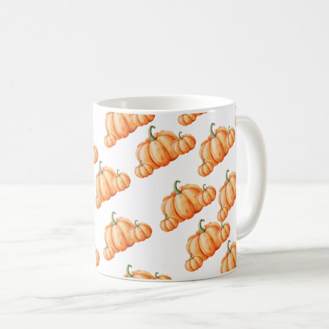 Caneca De Café Watercolor Pumpkin Autumn Pattern (Frente Esquerda)