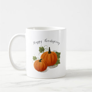 Caneca De Café Watercolor Pumpkin 'Happy Thanksgiving' Classic Mu