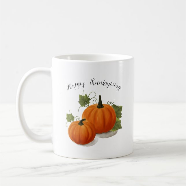 Caneca De Café Watercolor Pumpkin 'Happy Thanksgiving' Classic Mu (Esquerda)