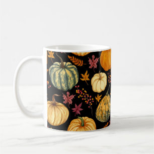 Caneca De Café Watercolor Pumpkins: Padrão Sem Costura de outono.