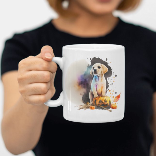Caneca De Café Watercolor Puppy Halloween (Criador carregado)