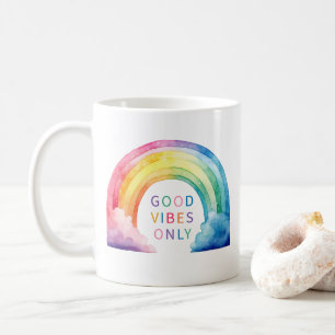 Caneca De Café Watercolor Rainbow Good Vibs Apenas Café Mug