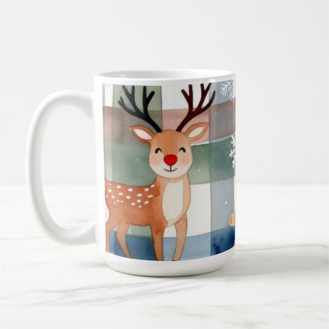Caneca De Café Watercolor Reindeer Gingerbread Man Snowflake Tree (Esquerda)